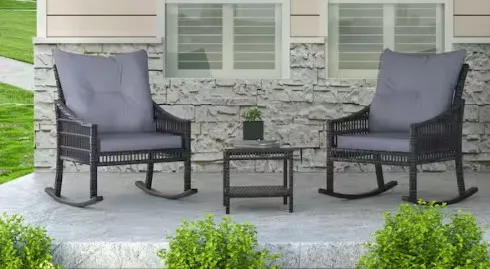 Veikous 3-piece Wicker Outdoor Rocking Chair Set With Cushions