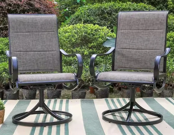 Total Of 2 Phi Villa Swivel Padded Textilene Metal Outdoor Dining Chairs With Curved Arms
