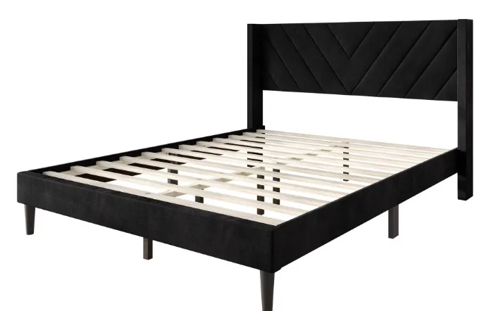 Castle Place Wingback Velvet Upholstered Platform Bed
