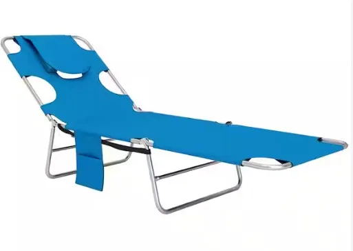 Outsunny Metal Outdoor Folding Beach Lounge Chair With Face Down Hole And Armrest