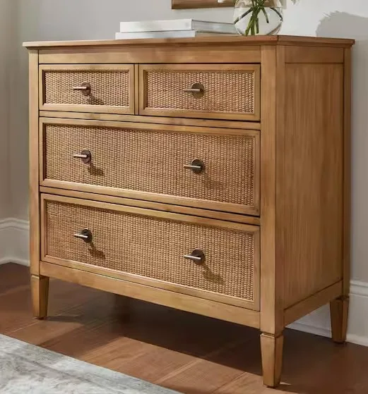 Marsden Patina Wood Finish 3-drawer Rattan Cane Chest Of Drawers