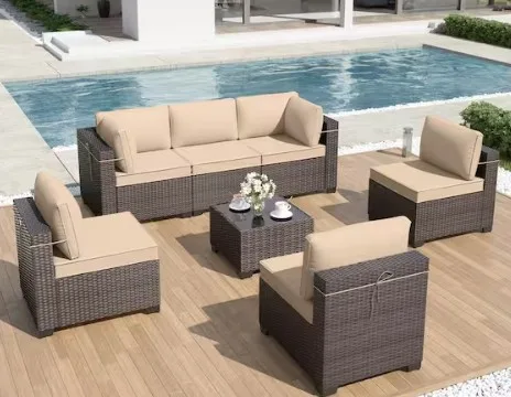Halmuz 7-piece Wicker Outdoor Sectional Set With Cushions