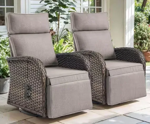 Total Of 2 Moosprr Wicker Outdoor Recliner With Cushions