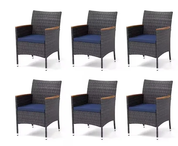 Total Of 6 Phi Villa Rattran Metal Patio Outdoor Dining Chairs