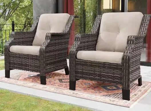 Total Of 2 Name Brand Wicker Patio Outdoor Lounge Chairs With Cushions