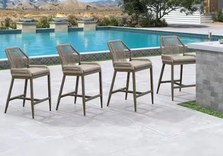 Total Of 4 Purple Leaf Modern Aluminum Twill Wicker Woven Counter Height Outdoor Bar Stools