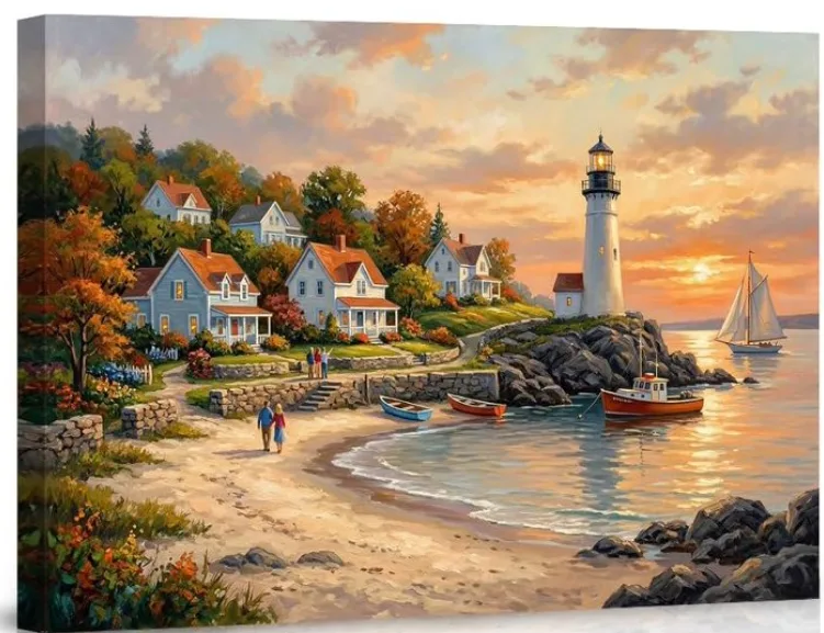 Ruihua11: Vibrant Lighthouse Canvas Wall Art